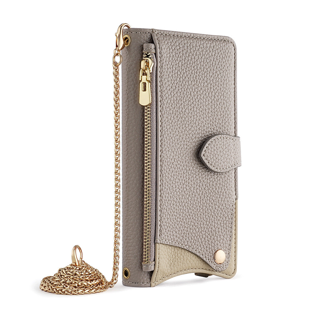 Makeup mirror Apple 17 Promax crossbody phone case suitable for iPhone 15 stand 16 card insertion 13 phone case